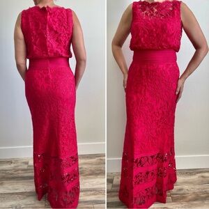 Rasberry red Tadashi gown lace detail elegant dress